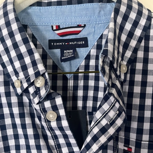 Tommy Hilfiger button down. Navy and white. New with Tags. Size M (12/14) - Picture 2 of 4